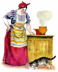 хозяйка и кошка на кухне