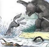 сказка Кот-рыболов волк и лиса нырнули в озеро медведь на берегу