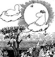 Муми-тролль и фрекен Снорк катаются на облаках